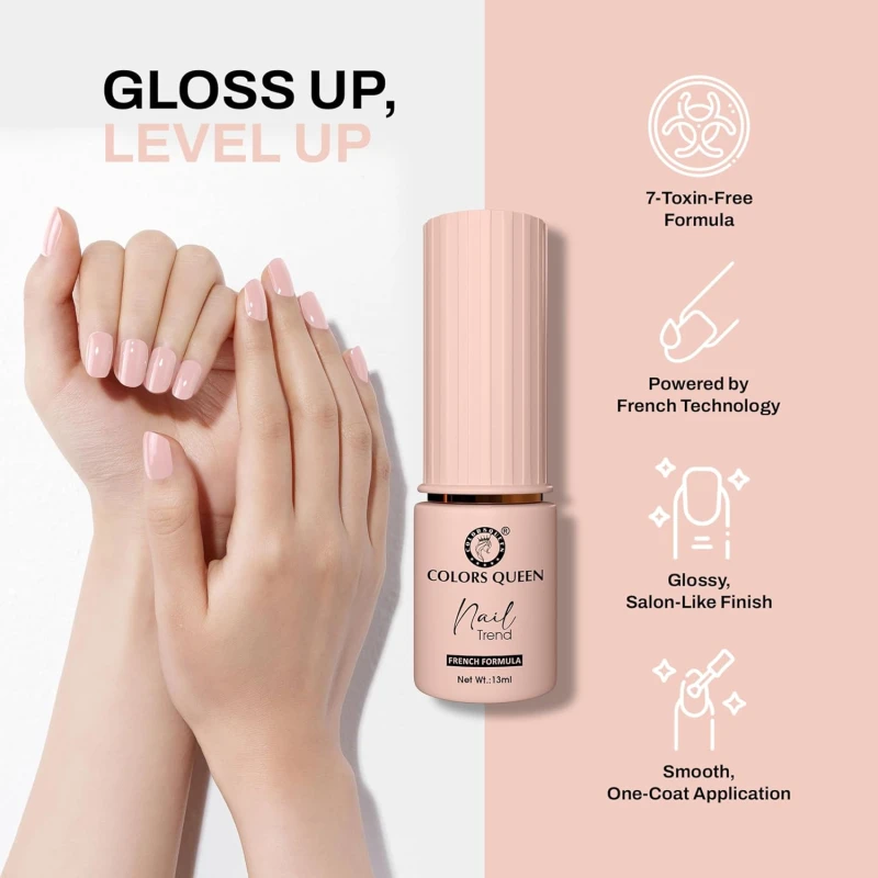 Colors Queen Nail Trend Glossy Nail Polish | Chip Resisting & Quick Drying Nail Paint with High Shine | 7 Toxin Free Formula | Vegan & Cruelty Free | Long Lasting & Vibrant Nail Paint for Women (Blush Blossom, 13ml) thumbnail 3
